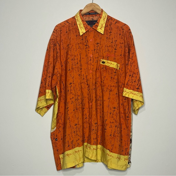 Phat Farm Shirt 90s Short Sleeve Button Front Mens XXL Samurai Sword Tiger AOP - Picture 4 of 13